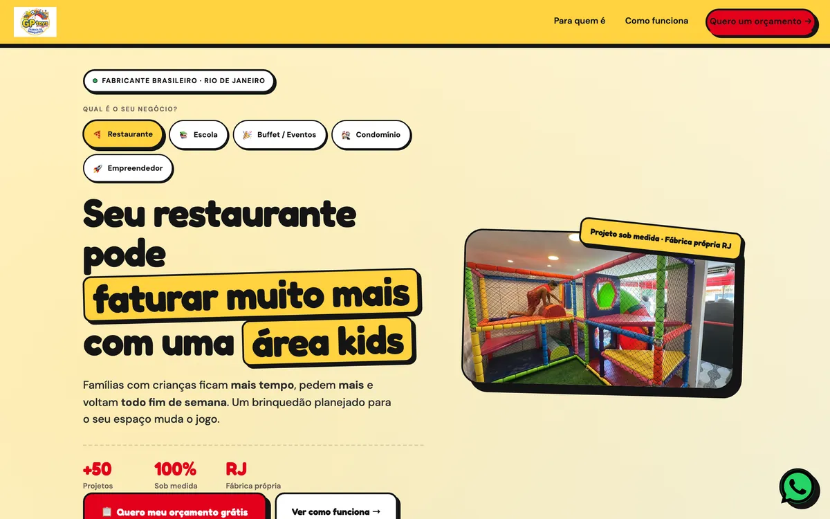 Landing da GPtoys: seu restaurante pode faturar muito mais com uma área kids